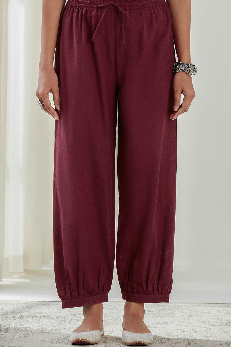 Roza Nysa Maroon Handloom Izhaar Pants