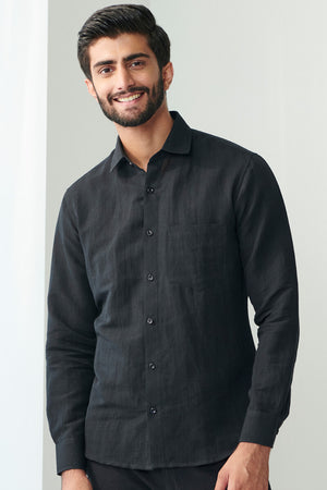 Zaid Black Cotton Linen Shirt