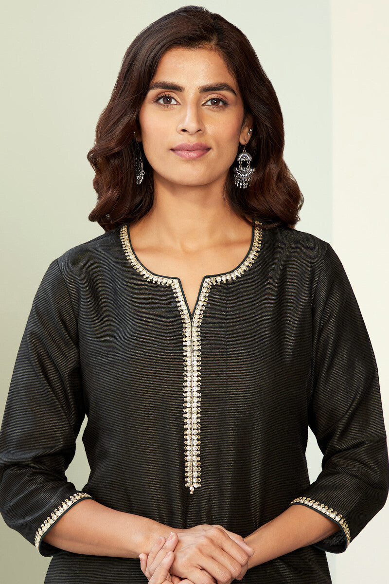 Mehrunissa Zeinab Black Chanderi Kurta
