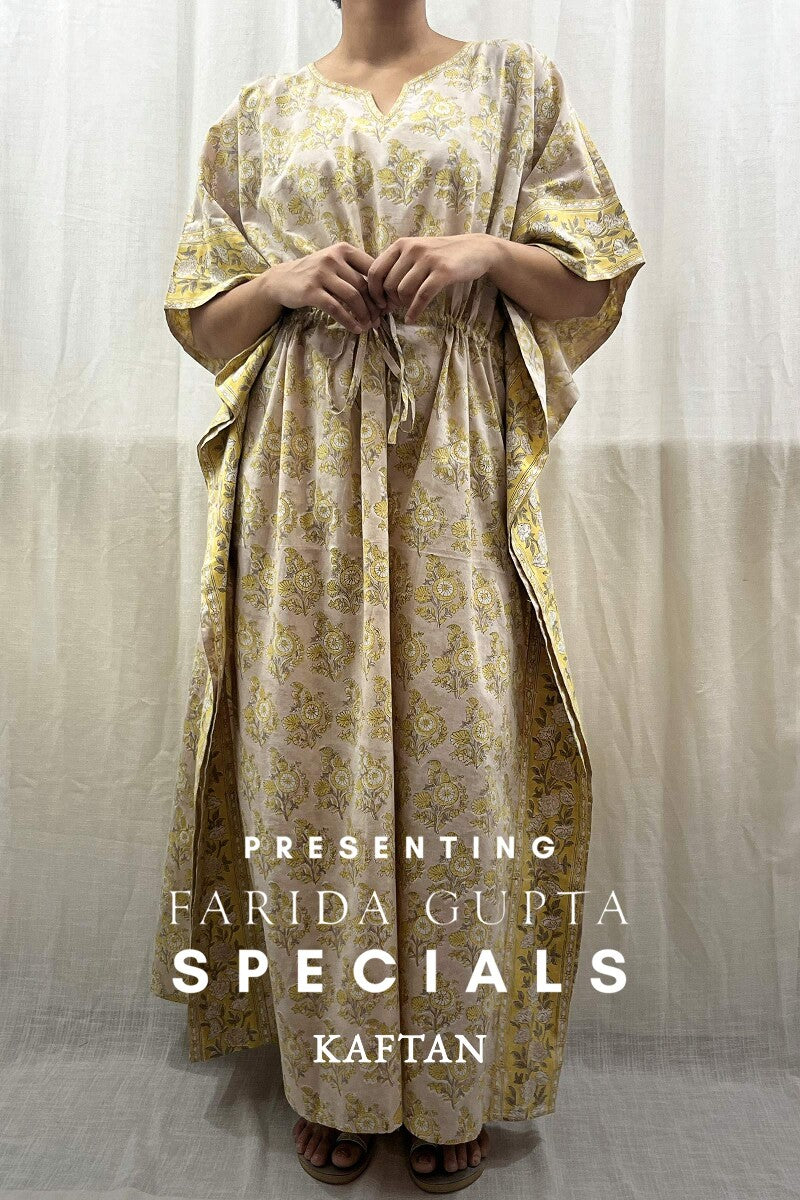 Grey Hand Block-Printed Kaftan