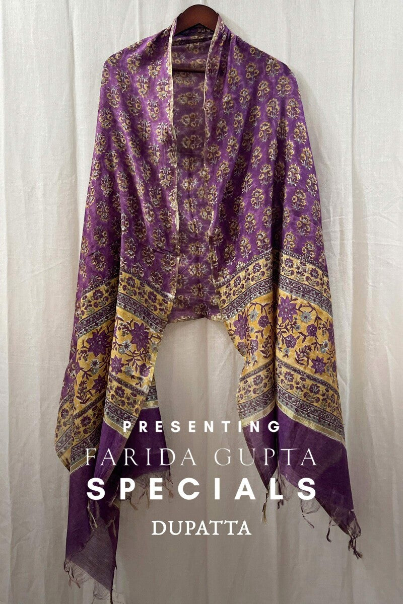 Purple Sanganeri Cotton Silk Dupatta