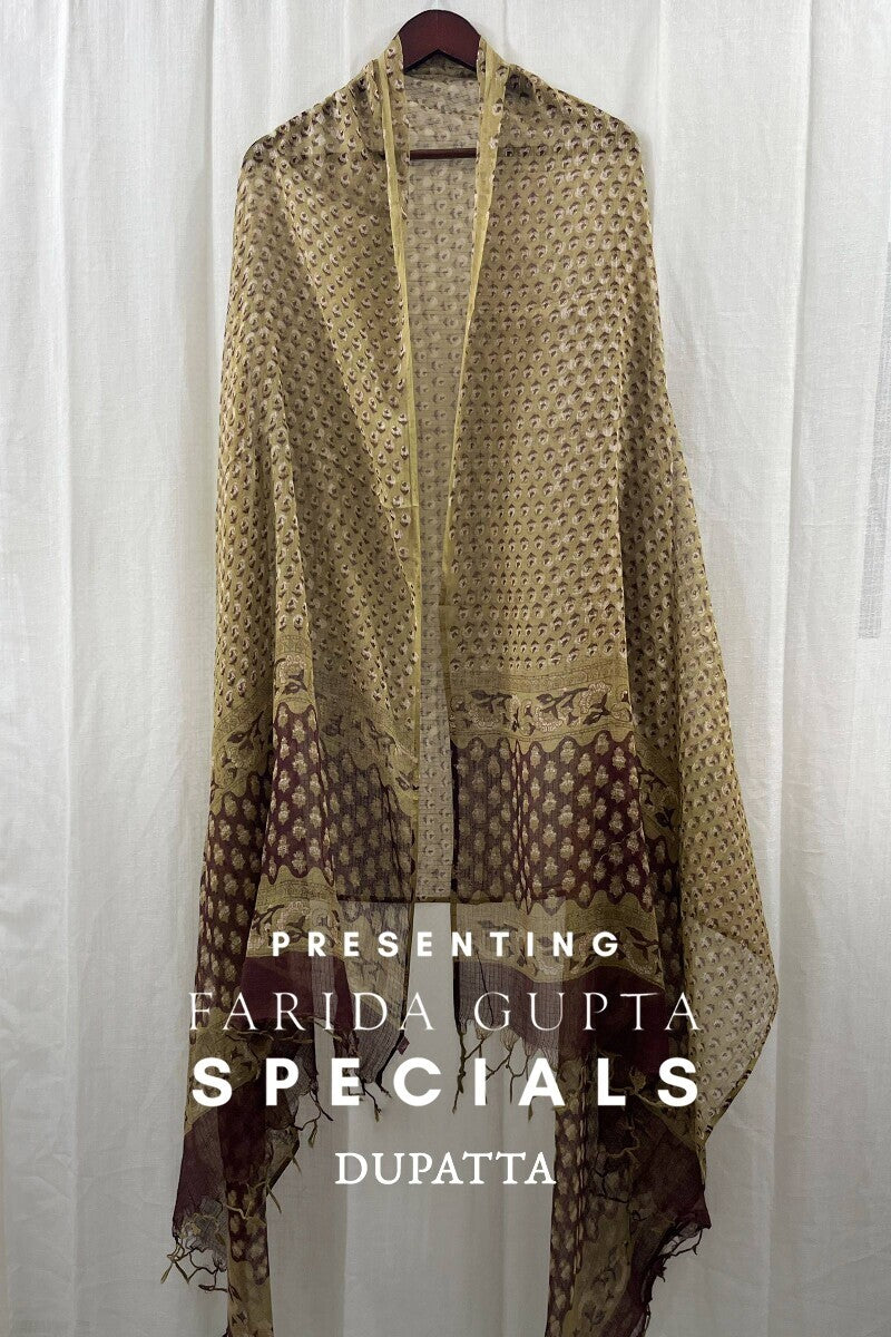 Olive Green Hand Block-Printed Dupatta