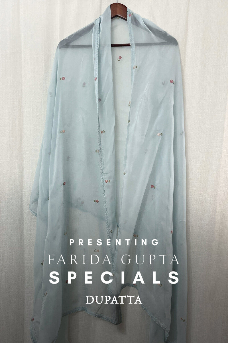 Blue Plain Embroidered Dupatta