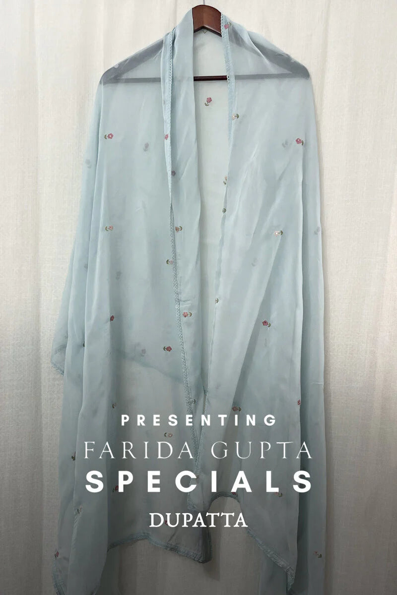 Blue Plain Embroidered Dupatta