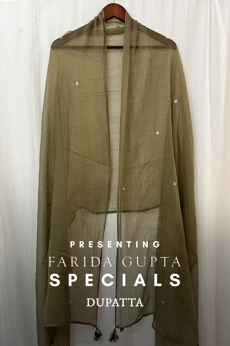 Olive Green Embroidered Dupatta