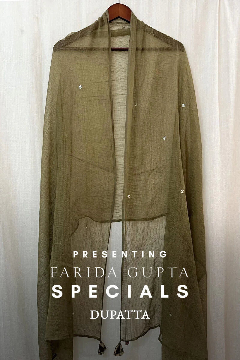 Olive Green Embroidered Dupatta
