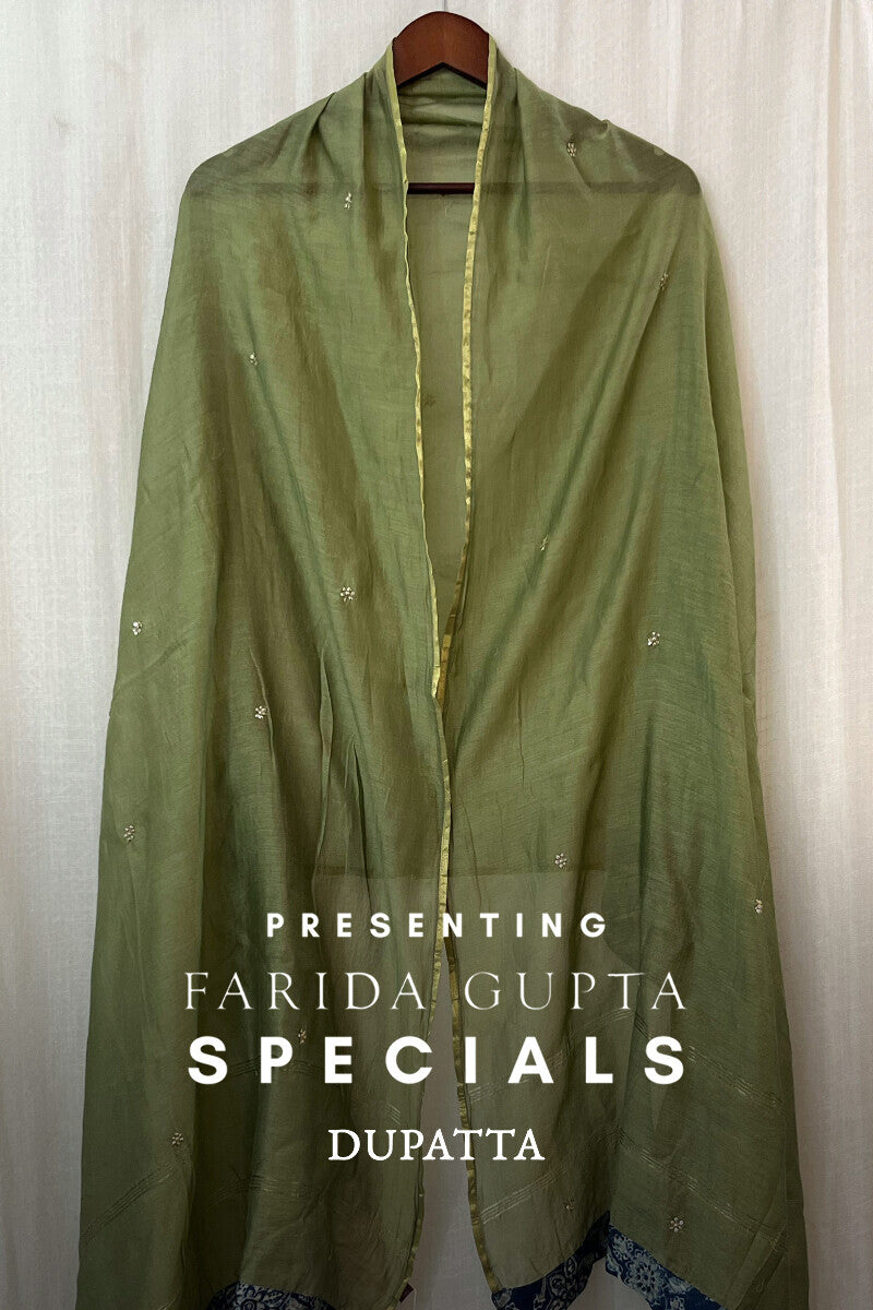 Green Embroidered Chanderi Dupatta