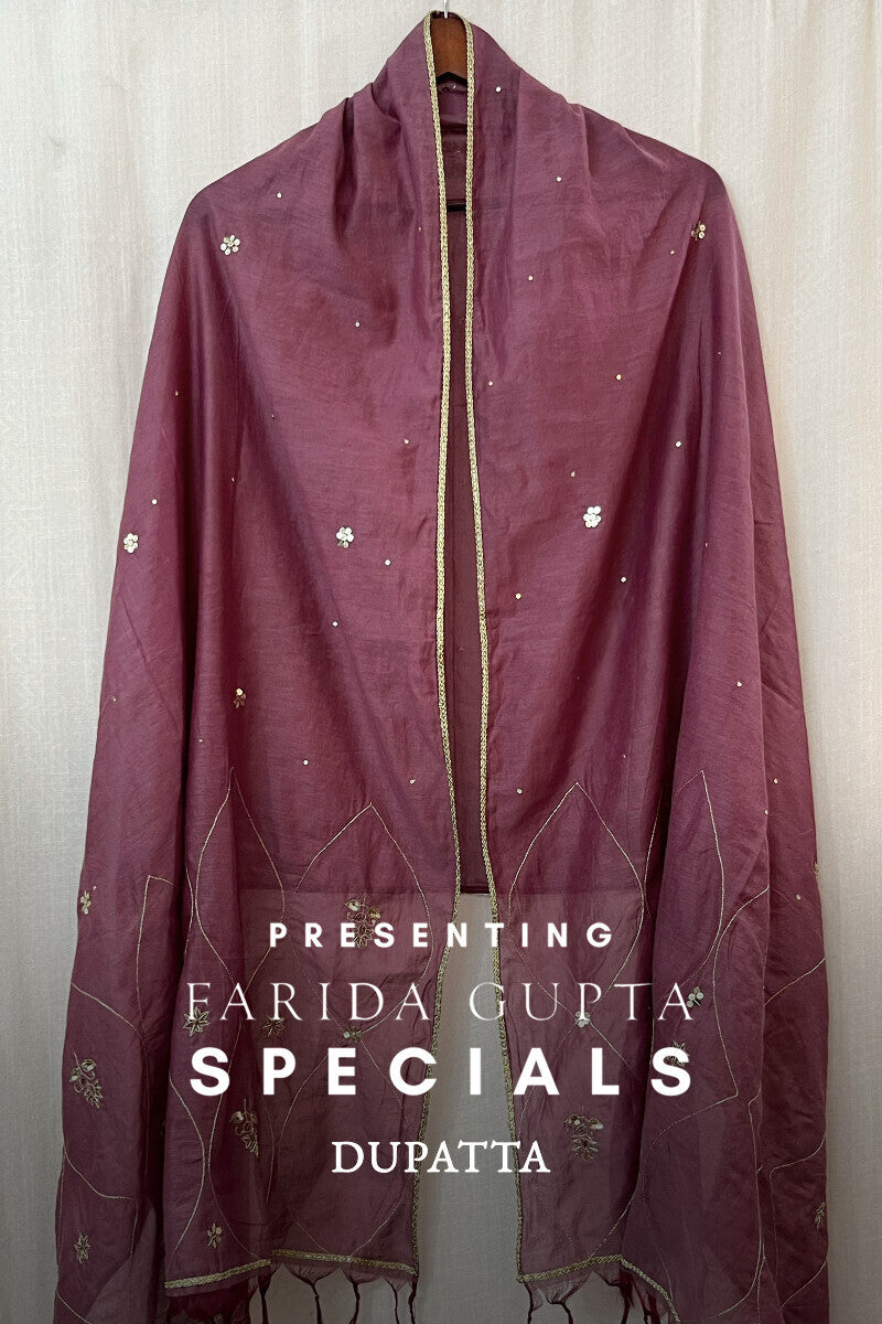 Purple Embroidered Chanderi Dupatta