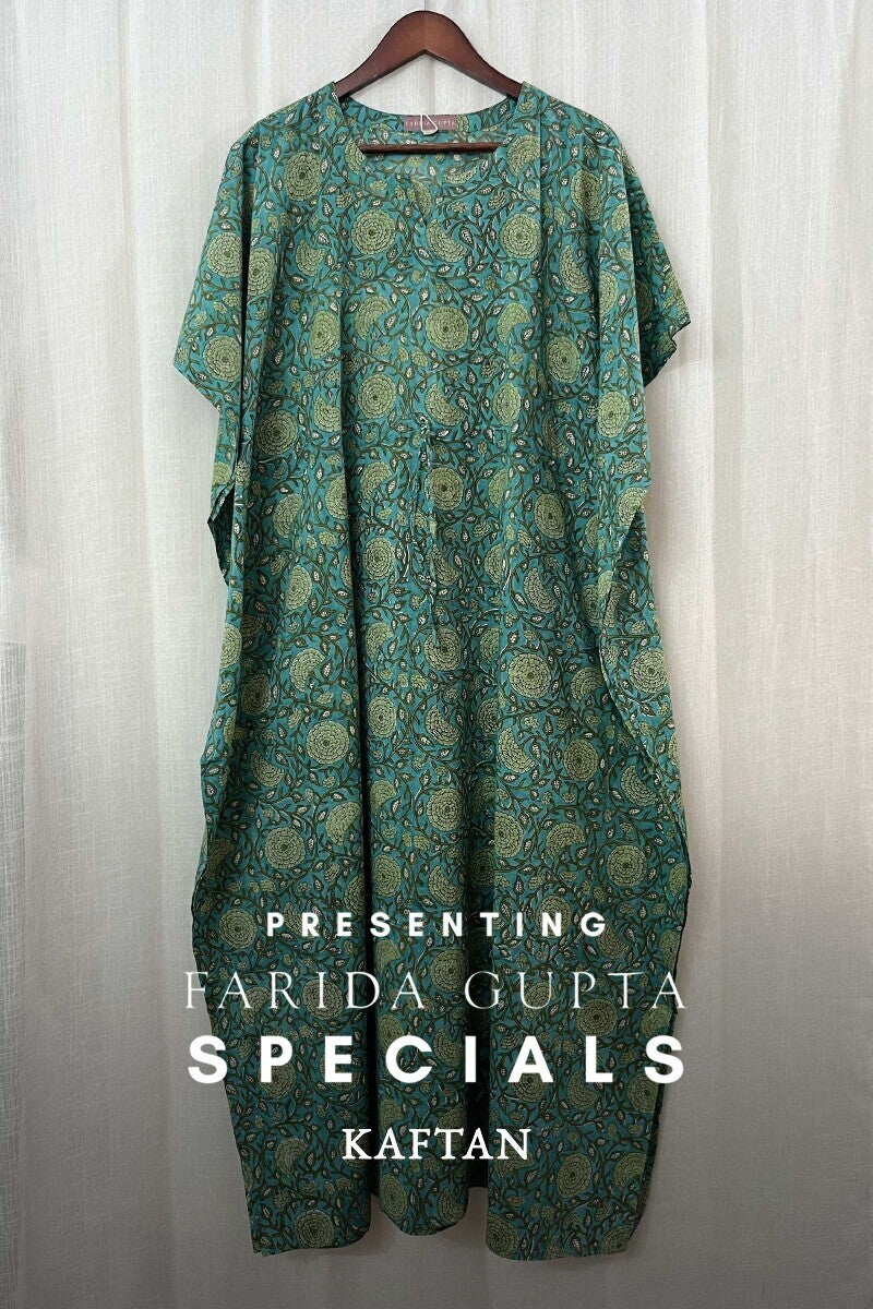 Turquoise Hand Block-Printed Kaftan
