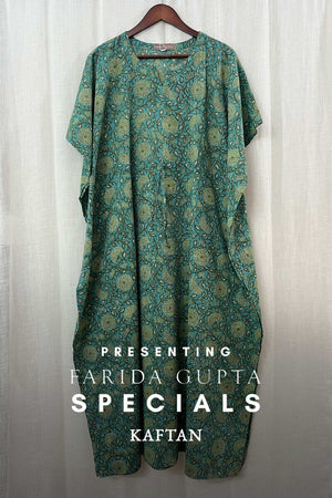 Turquoise Hand Block-Printed Kaftan