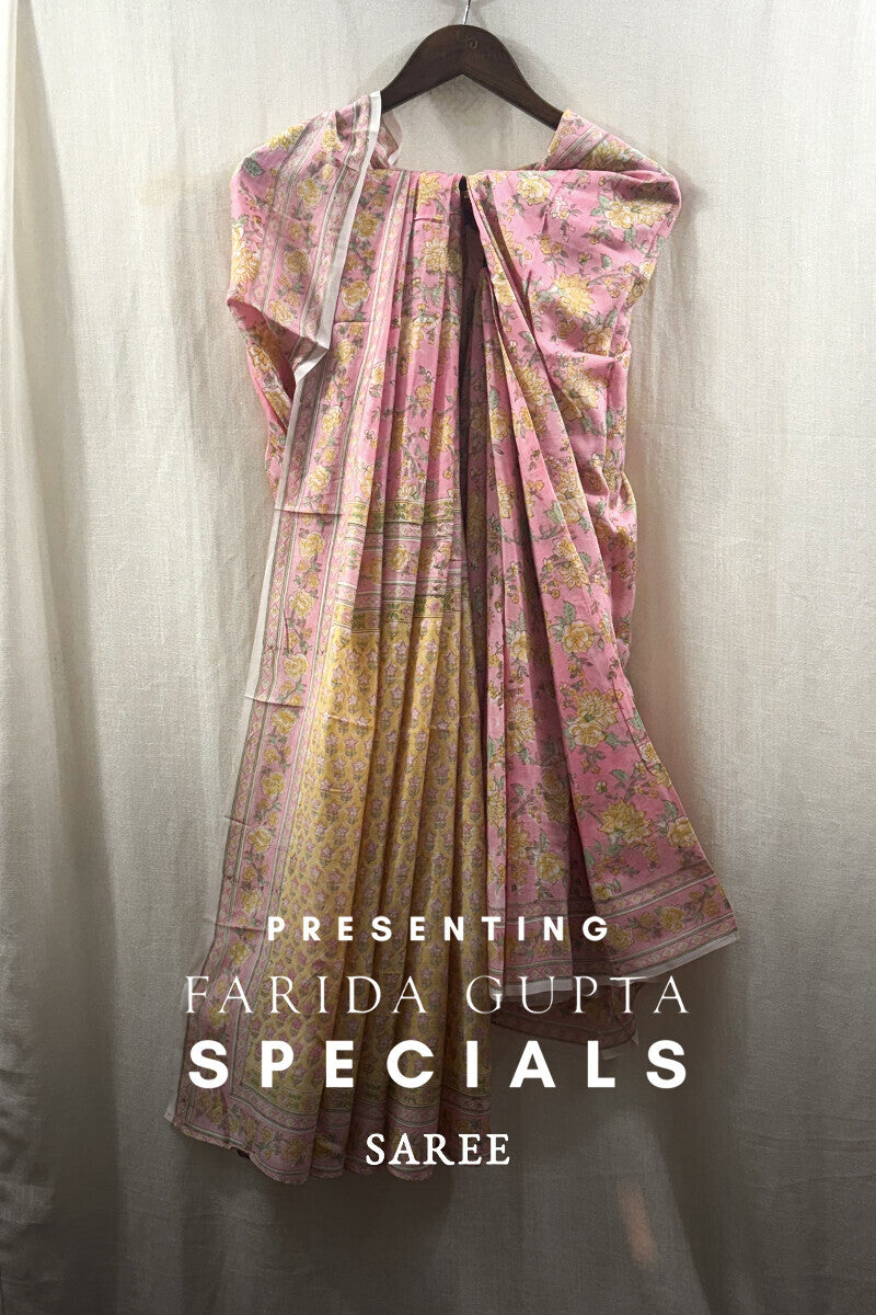 Pink Hand Block-Printed Saree