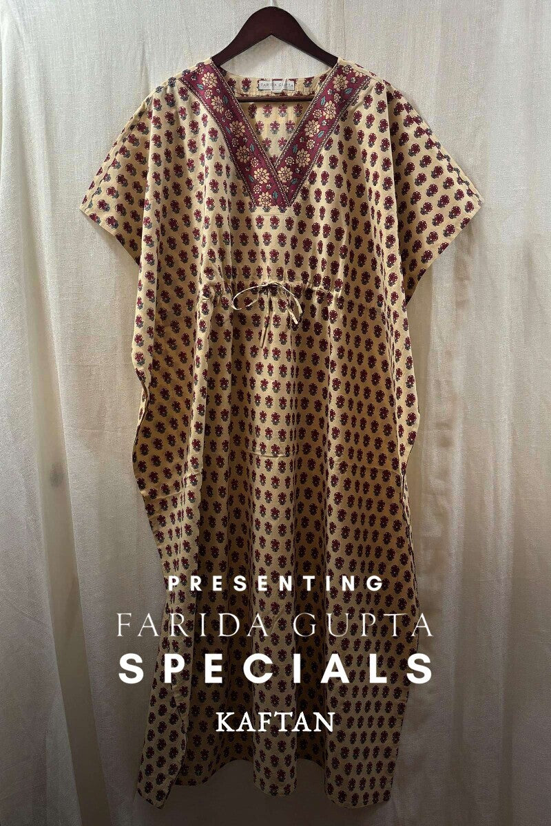 Yellow Hand Block-Printed Kaftan