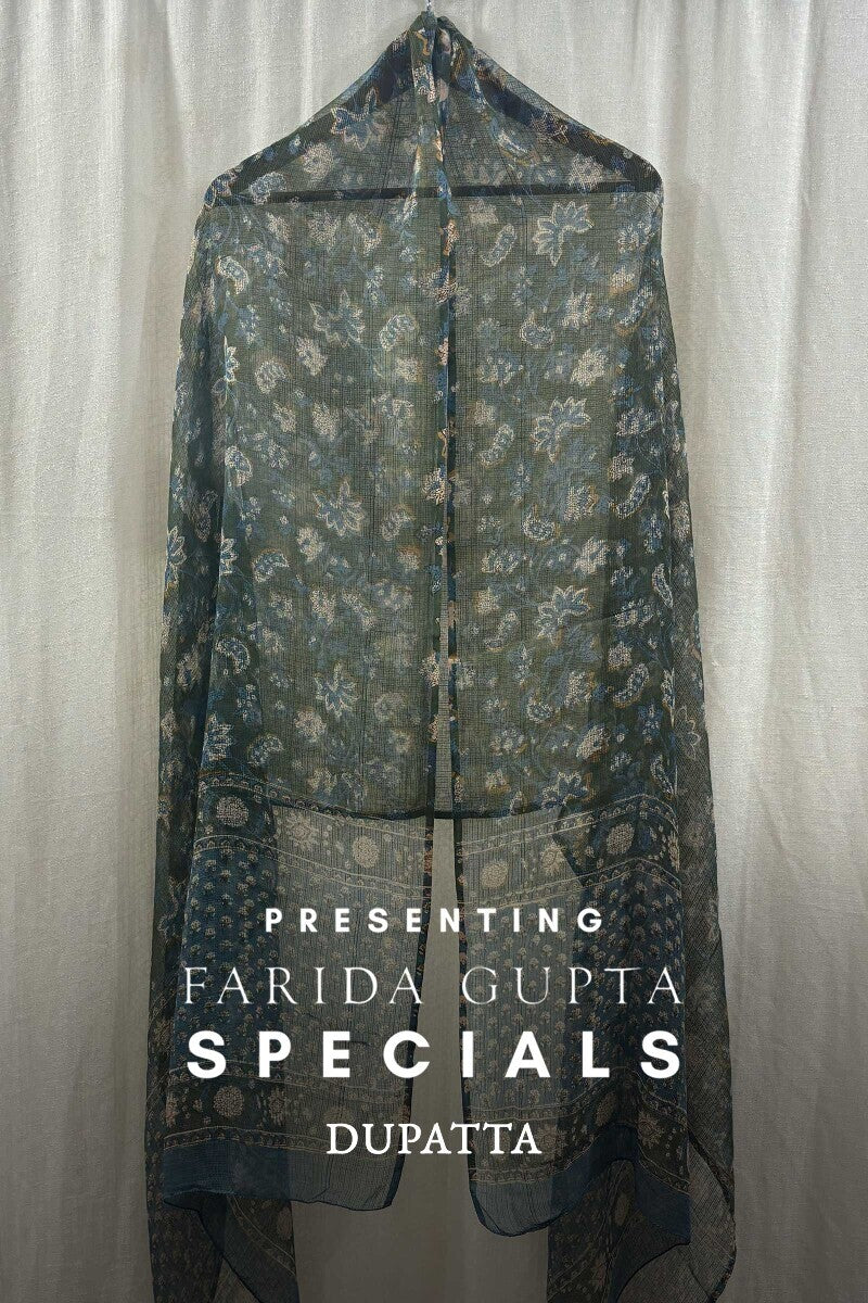 Green Hand Block-Printed Dupatta