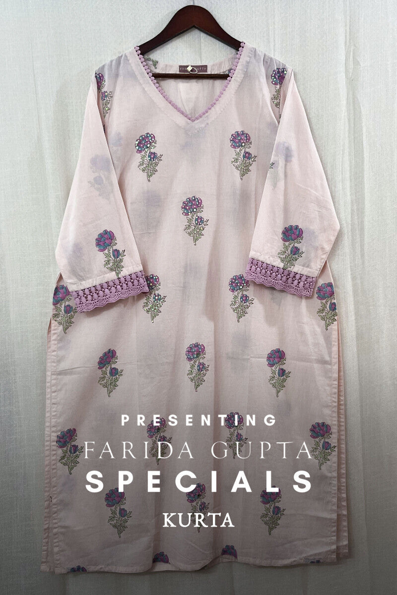 Pink Sanganeri Cotton Kurta