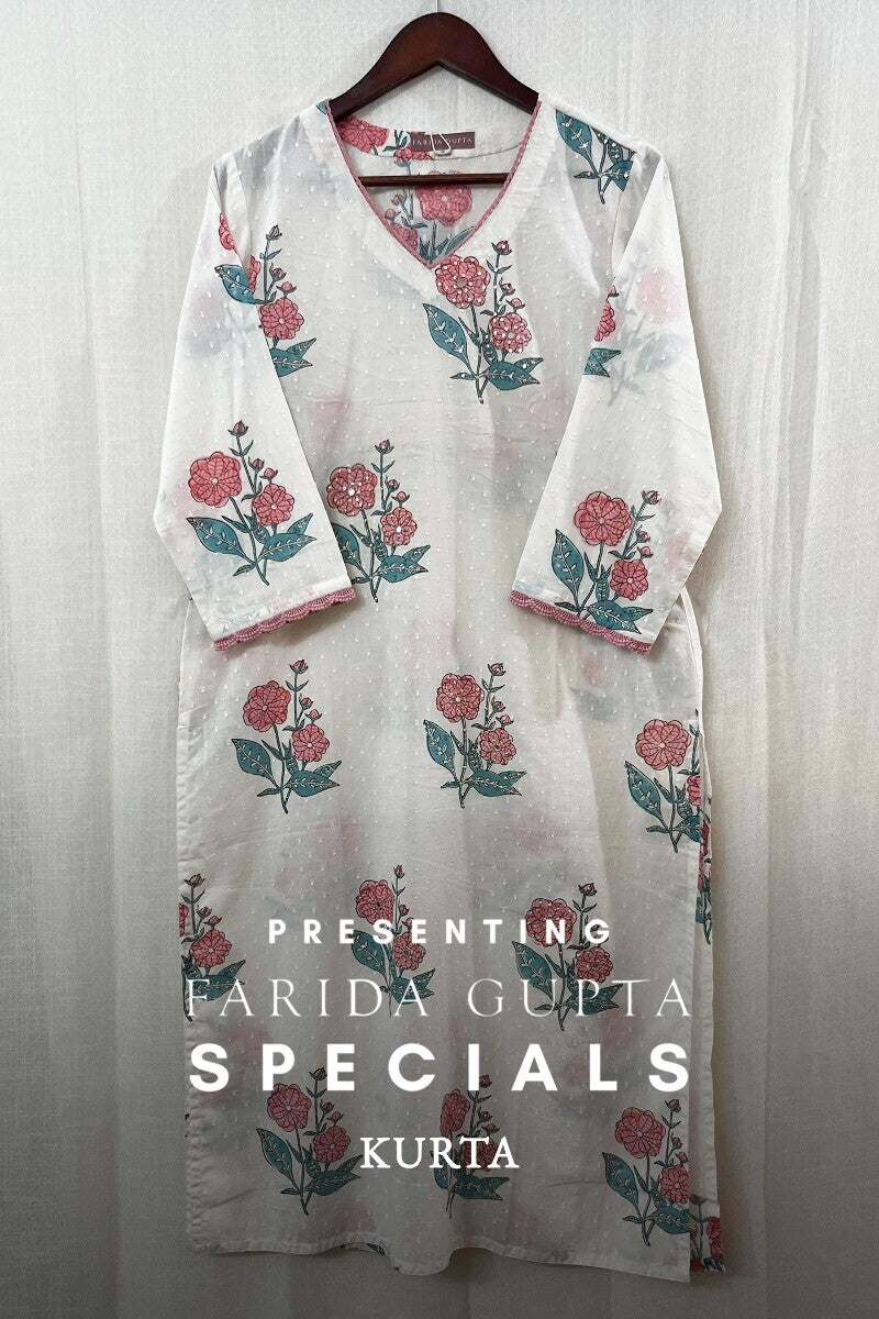 White Cotton Dobby Sanganeri Kurta