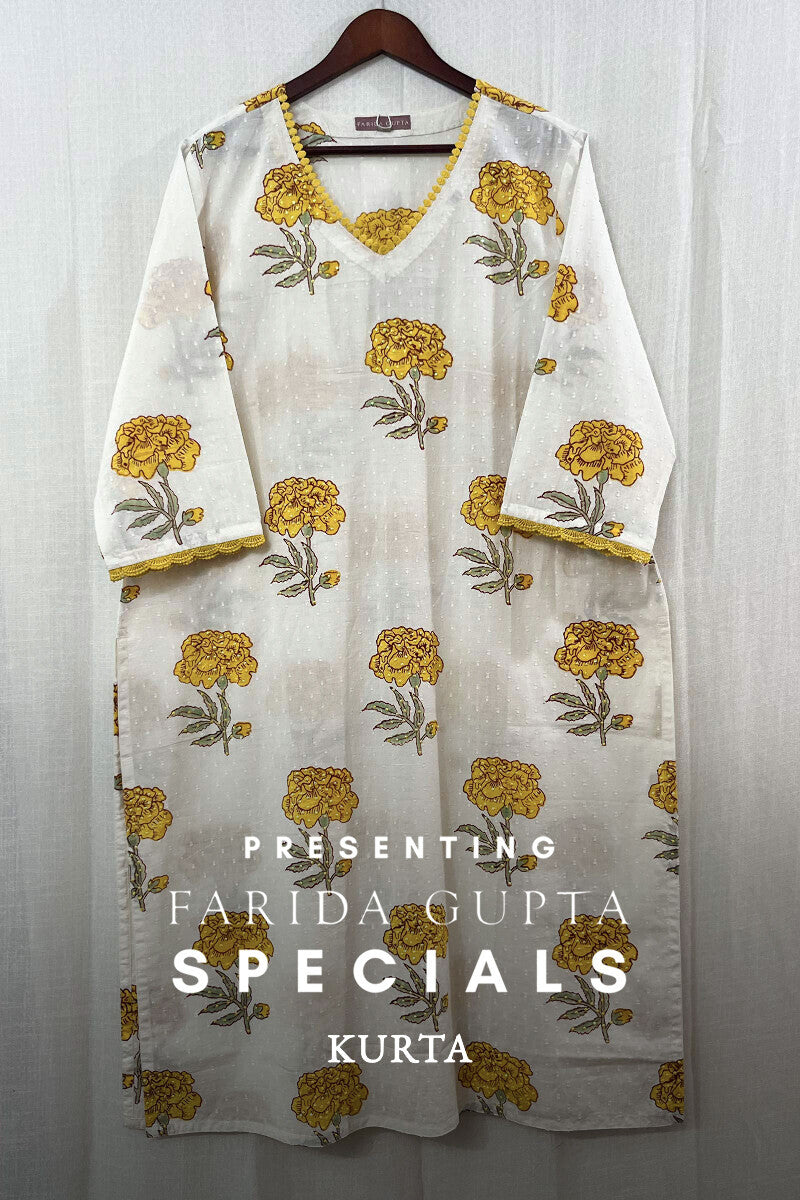 White Straight Sanganeri Kurta