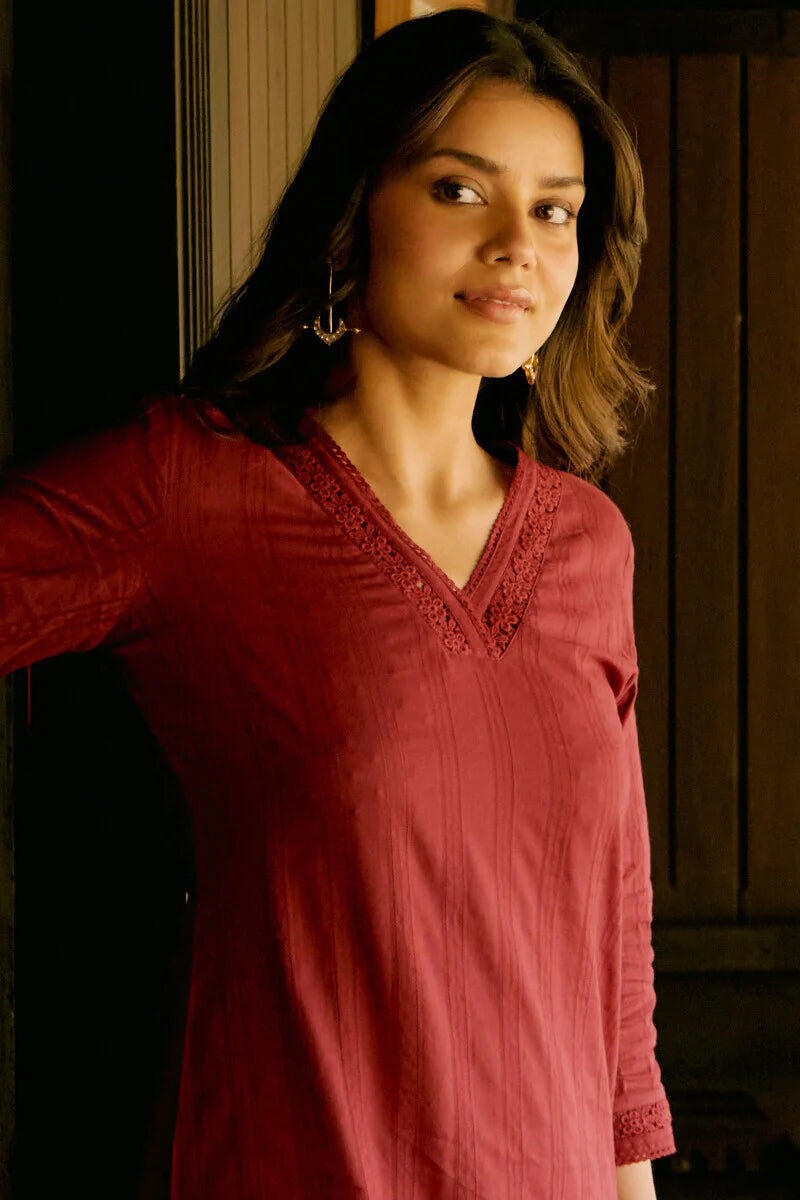 Roza Sehr Brick Red Kurta