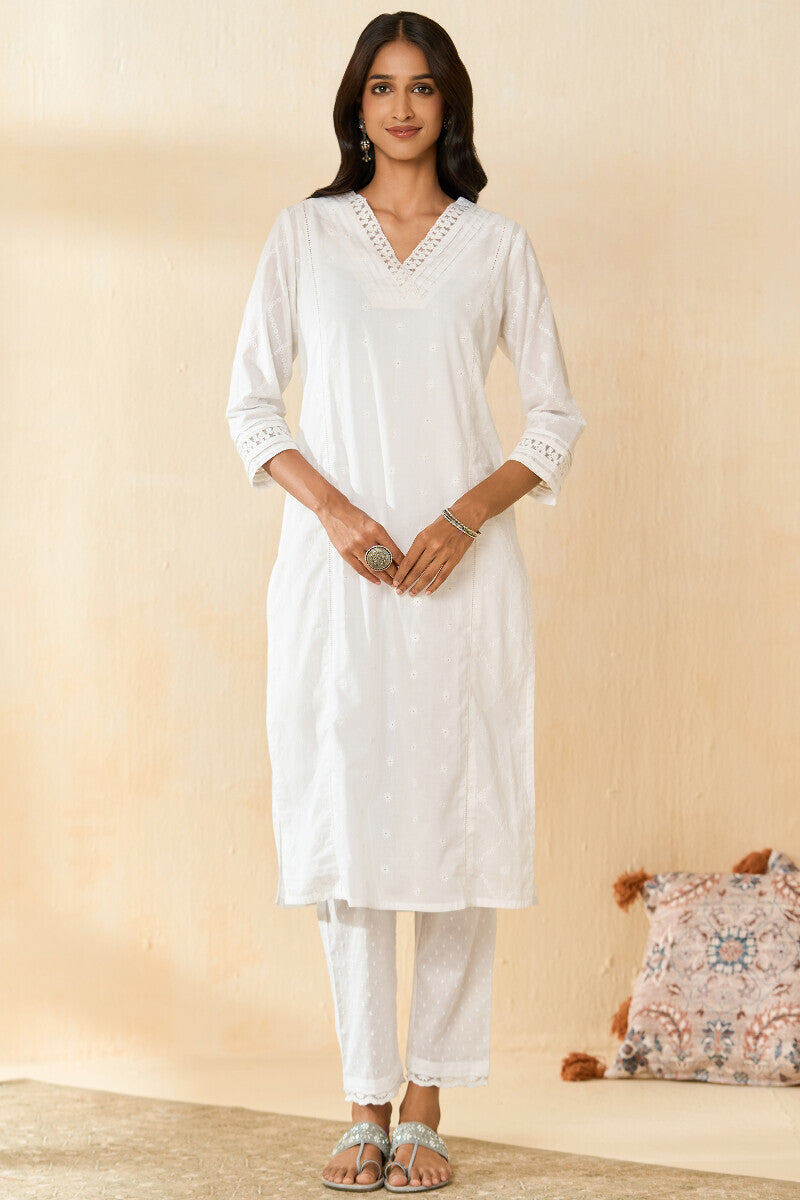 Roza Aafiyah White Schiffli Kurta