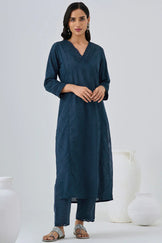 Surplus: Roza Aafiyah Navy Blue Kurta