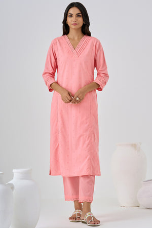 Roza Aliza Pink Schiffli Kurta