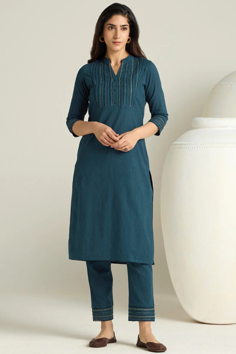 Surplus: Kashida Kiara Navy Blue Kurta