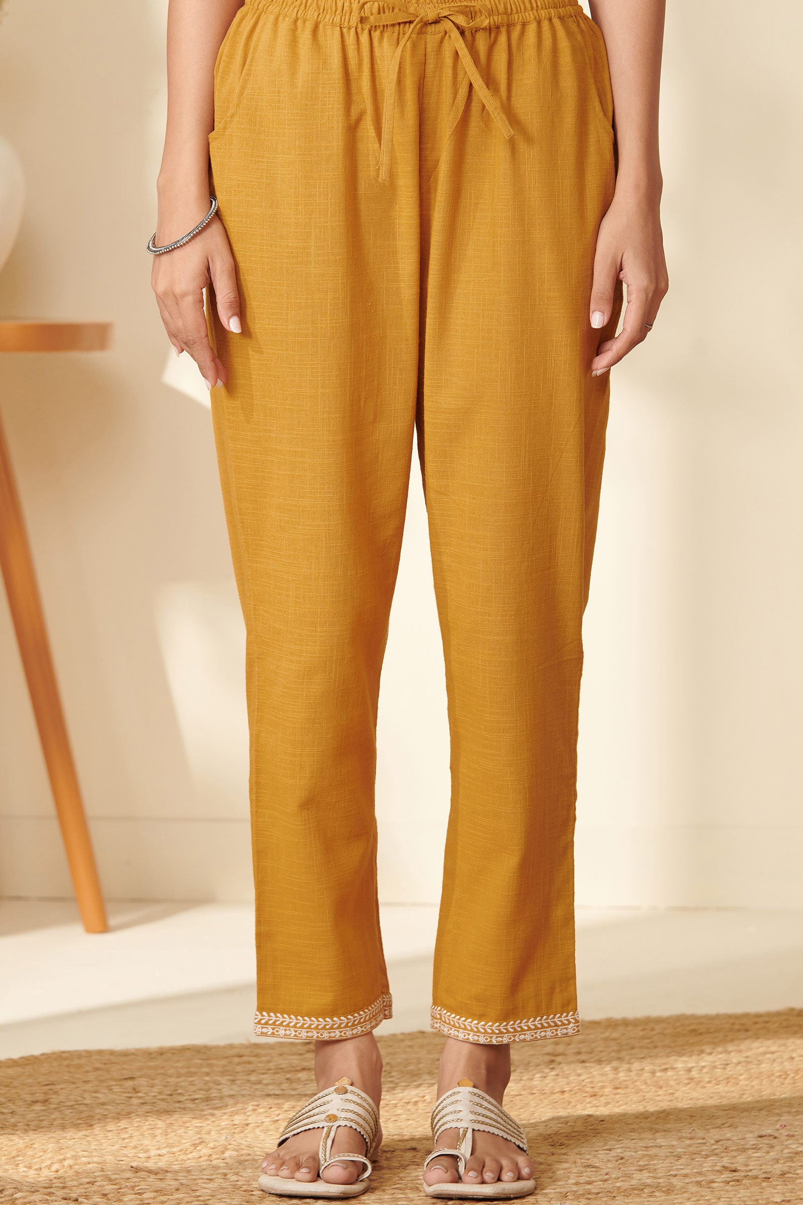 Mehraab Bano Mustard Narrow Pants