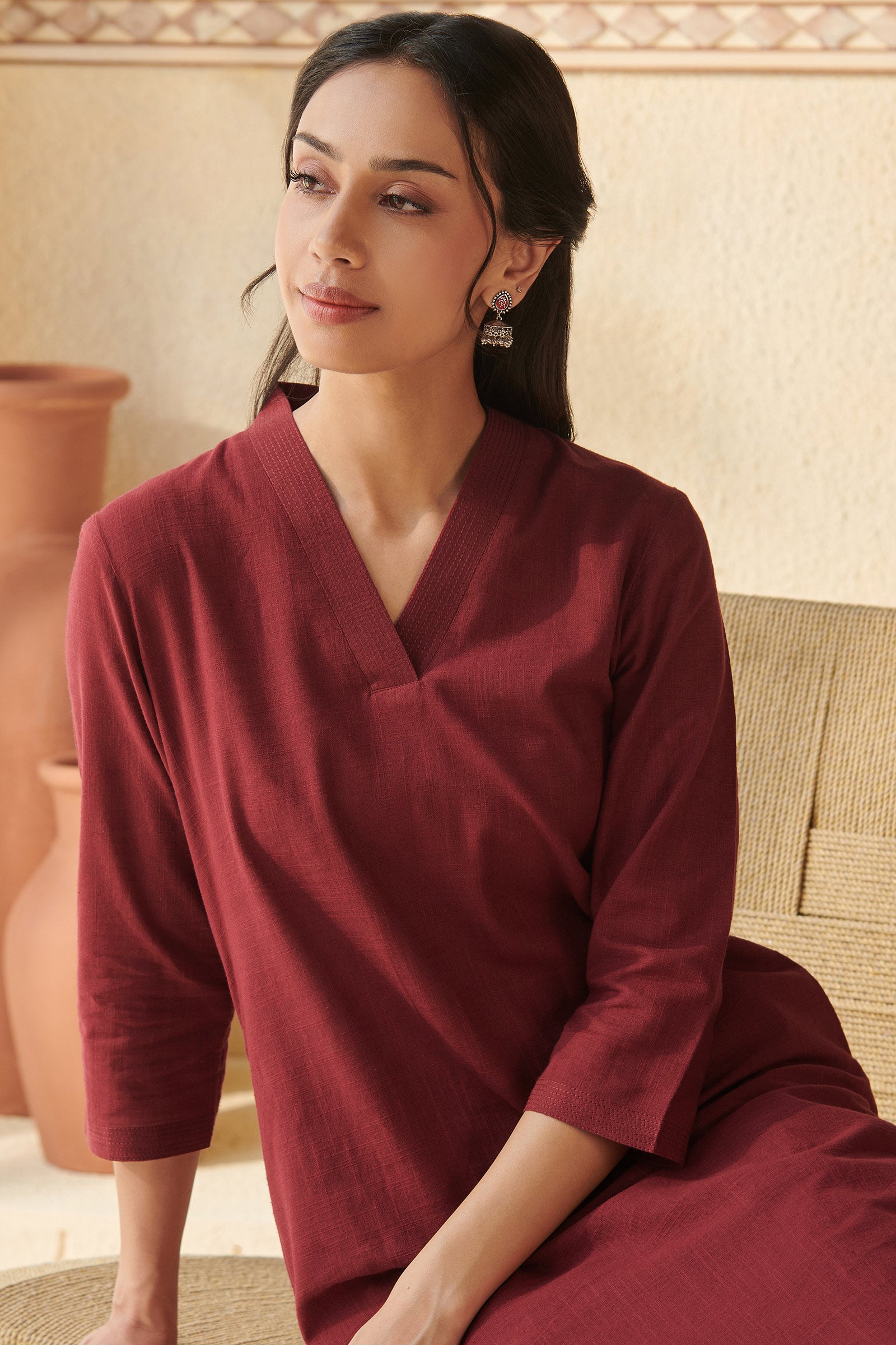 Roza Nadiya Maroon Kurta