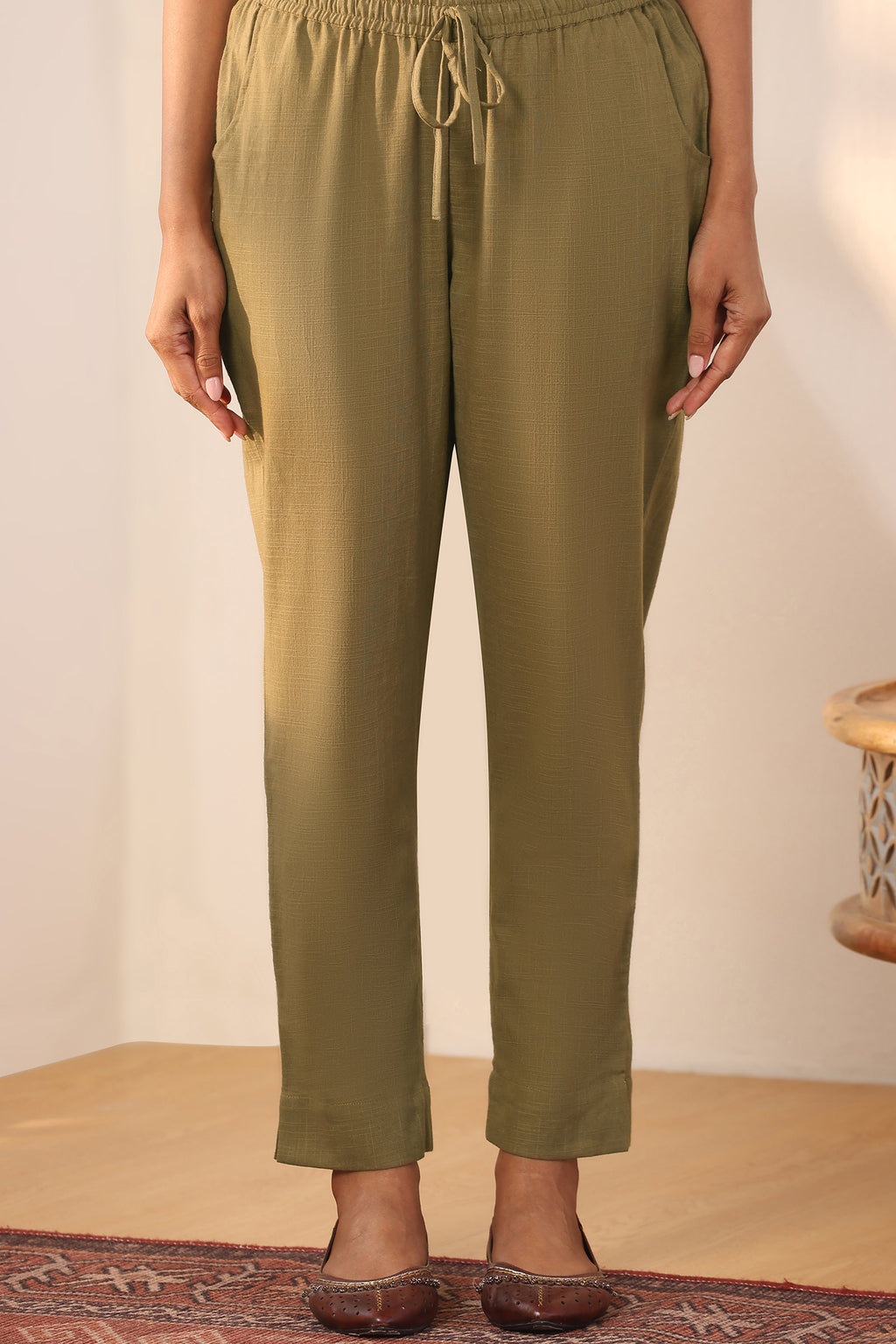Roza Naaz Olive Green Narrow Pants