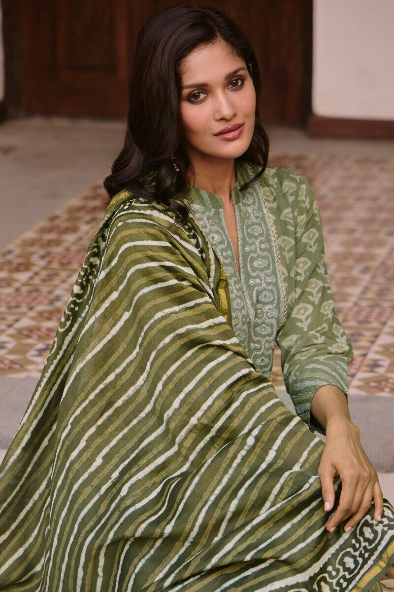 Sehra Zarah Green Dabu Chanderi Dupatta