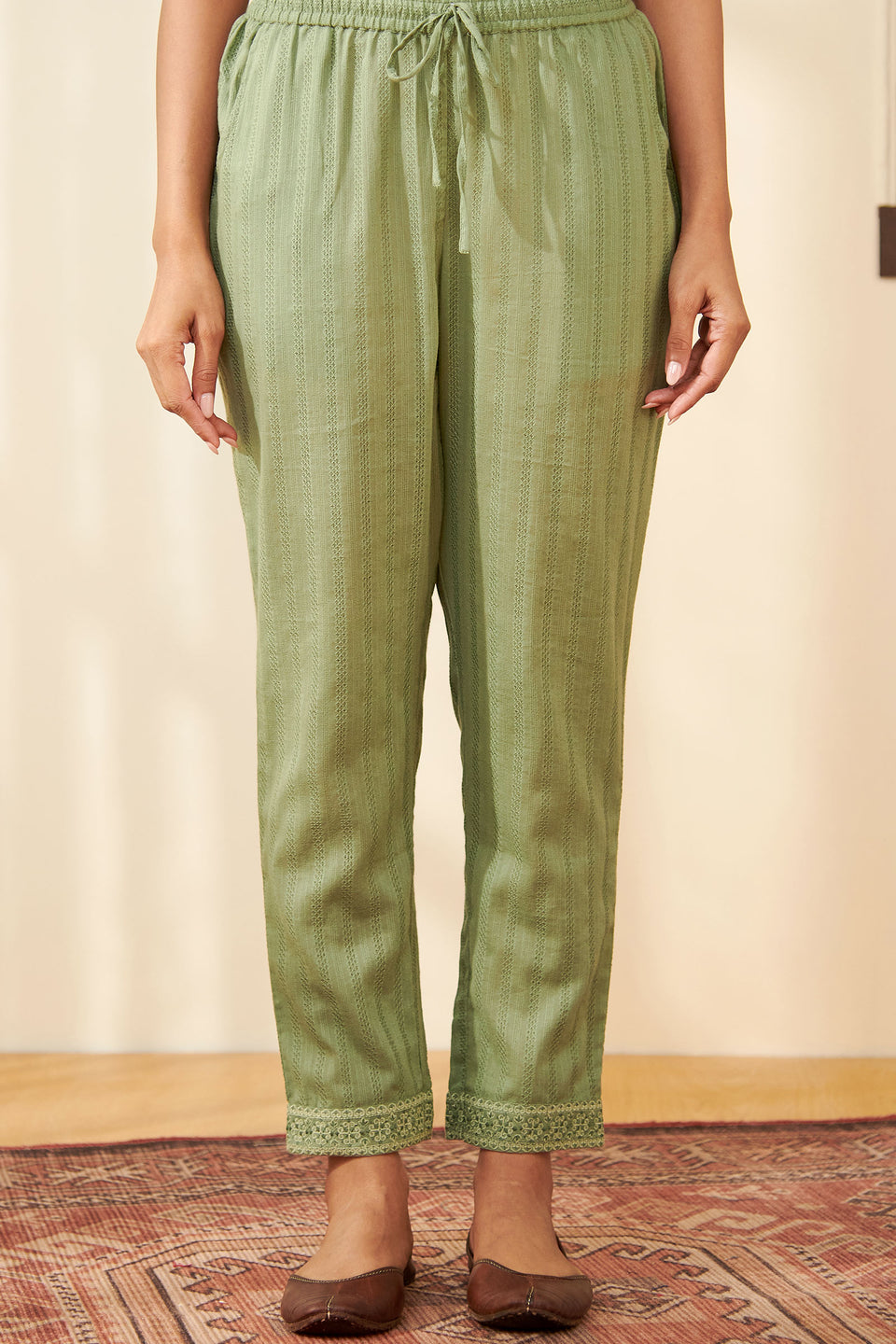 Mehraab Falak Green Narrow Pants