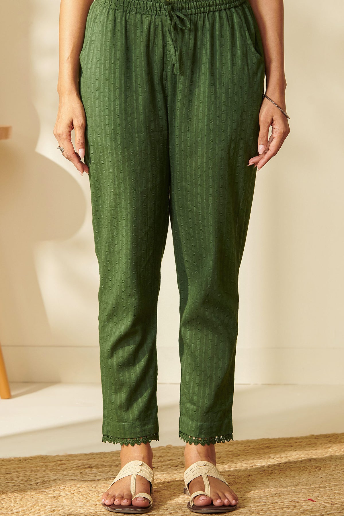 Roza Zunaira Forest Green Narrow Pants