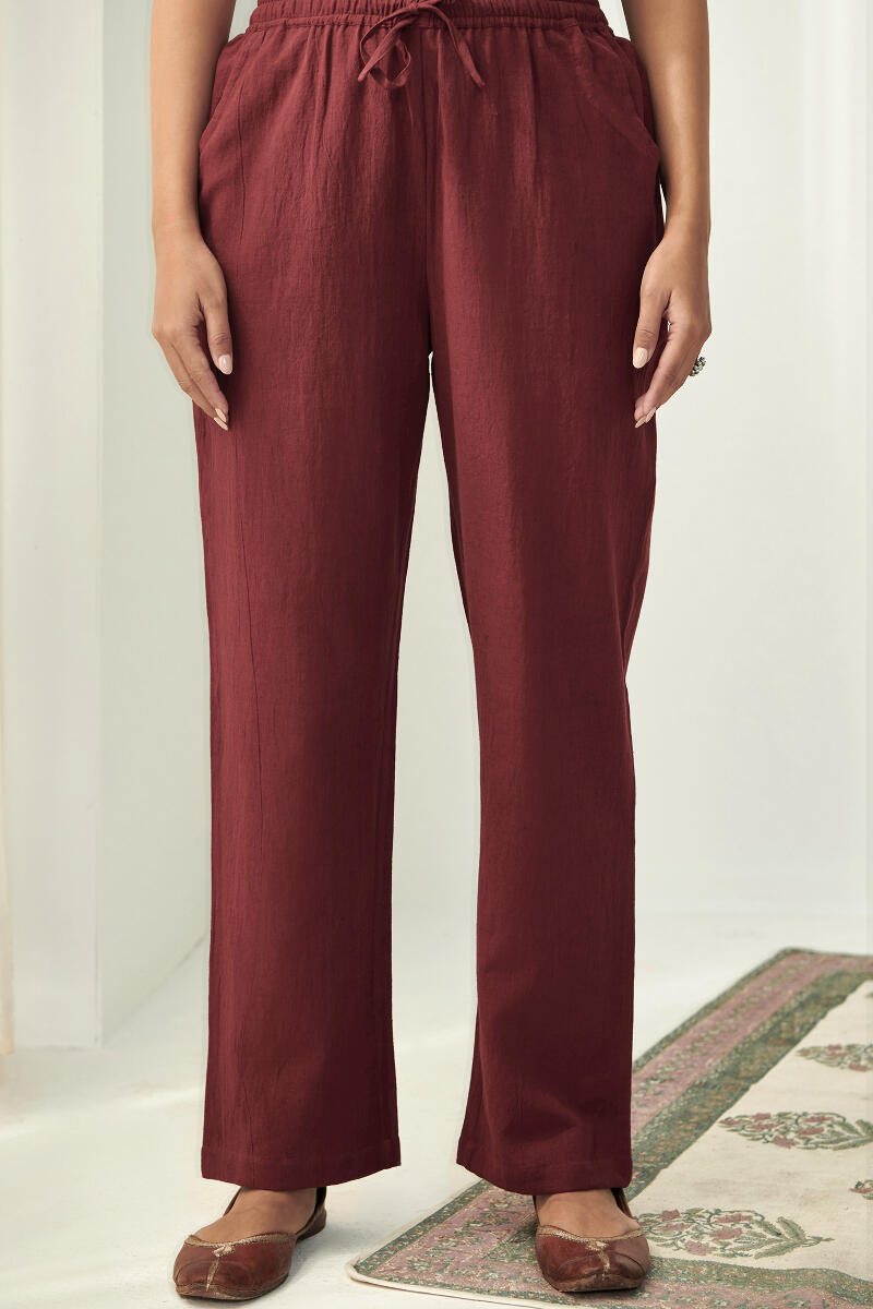 Roza Maroon Flax Cotton Pants
