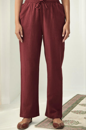 Roza Maroon Flax Cotton Pants