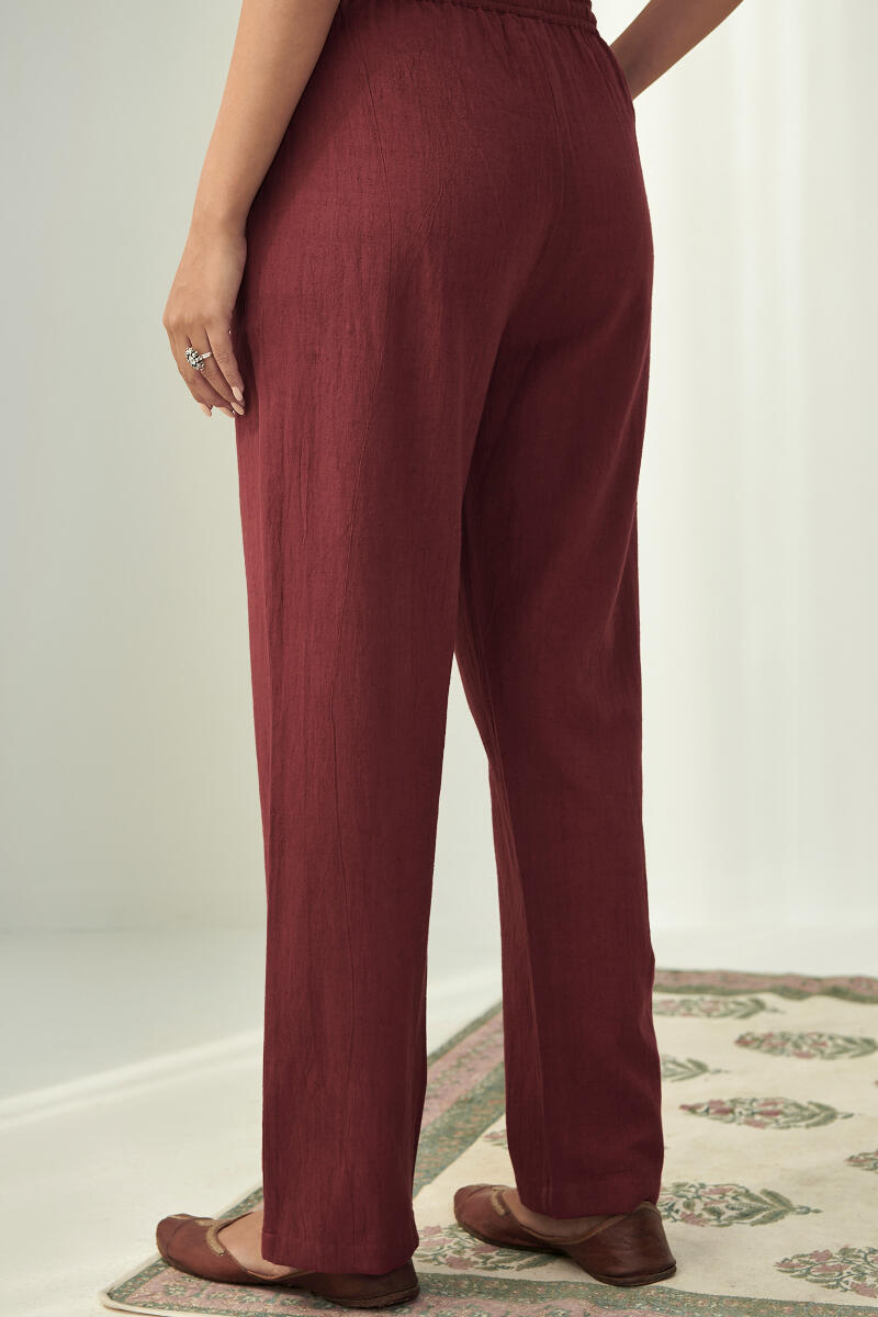 Roza Maroon Flax Cotton Pants