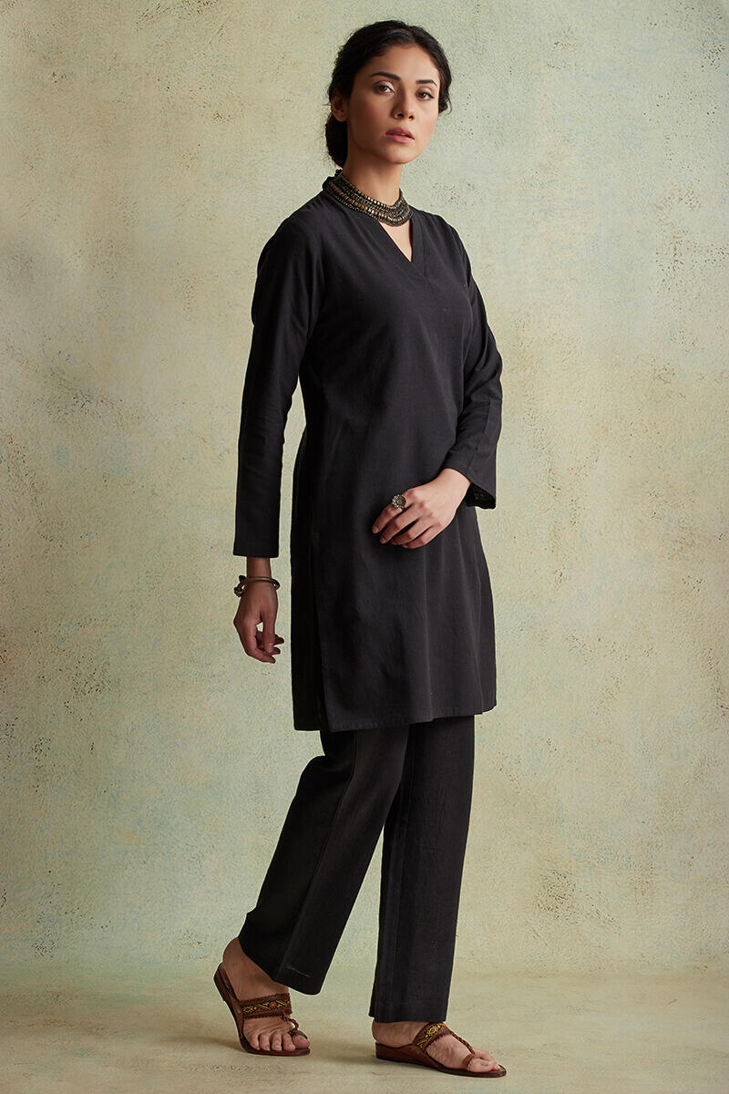 Roza Nihad Black Handloom Short Kurta