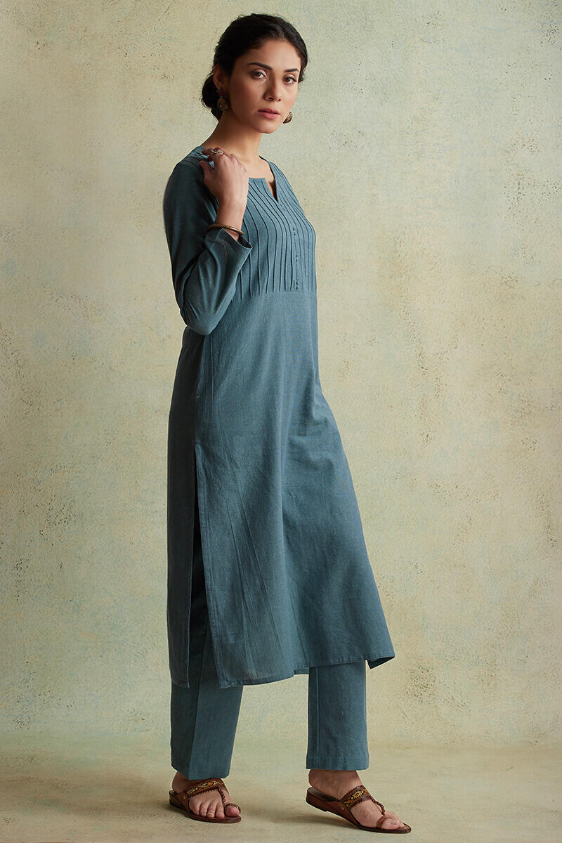 Roza Nihad Slate Blue Handloom Kurta