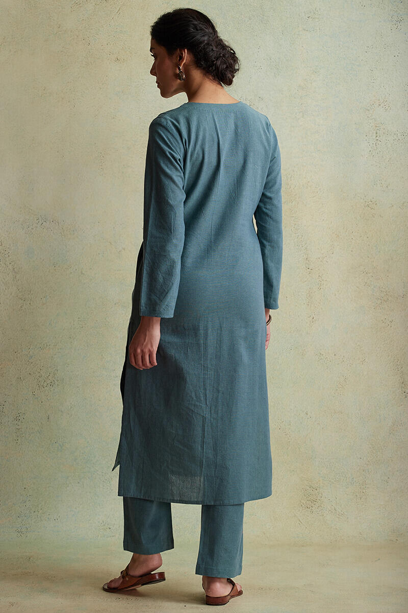 Roza Nihad Slate Blue Handloom Kurta