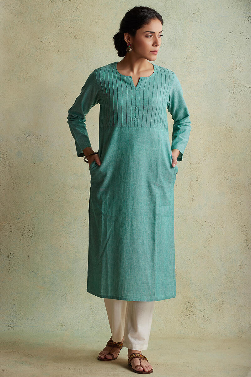 Roza Nihad Turquoise Handloom Kurta