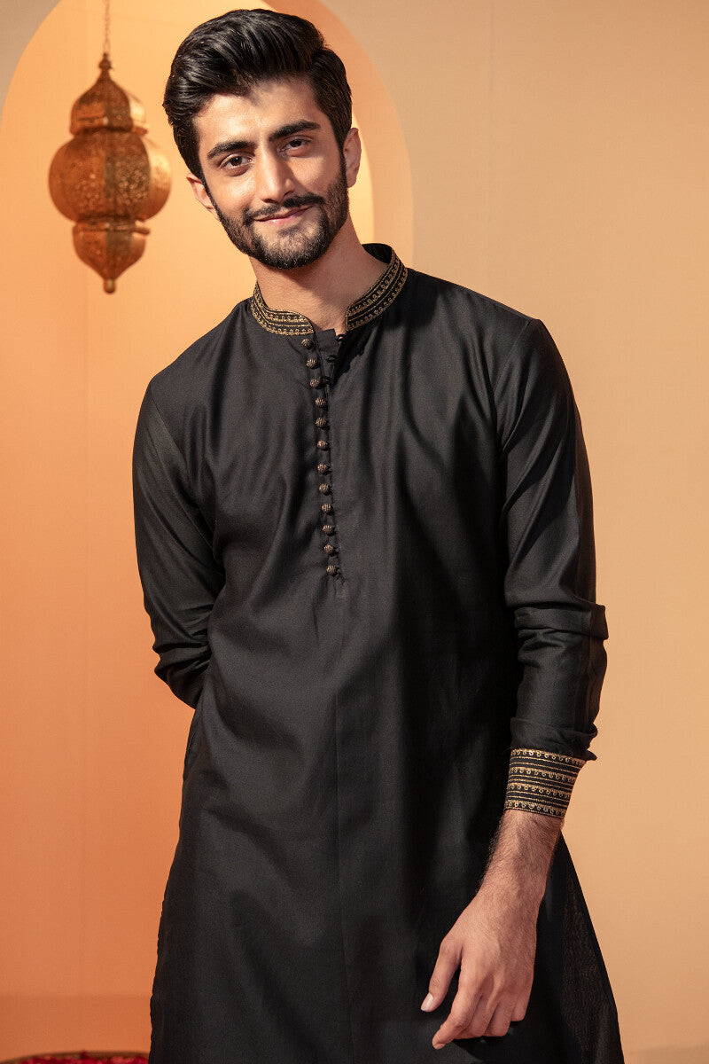 Shirin Rehan Black Chanderi Kurta