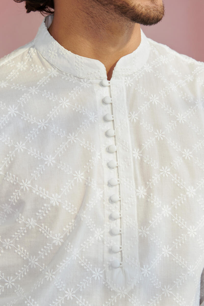 Raahat White Schiffli Kurta