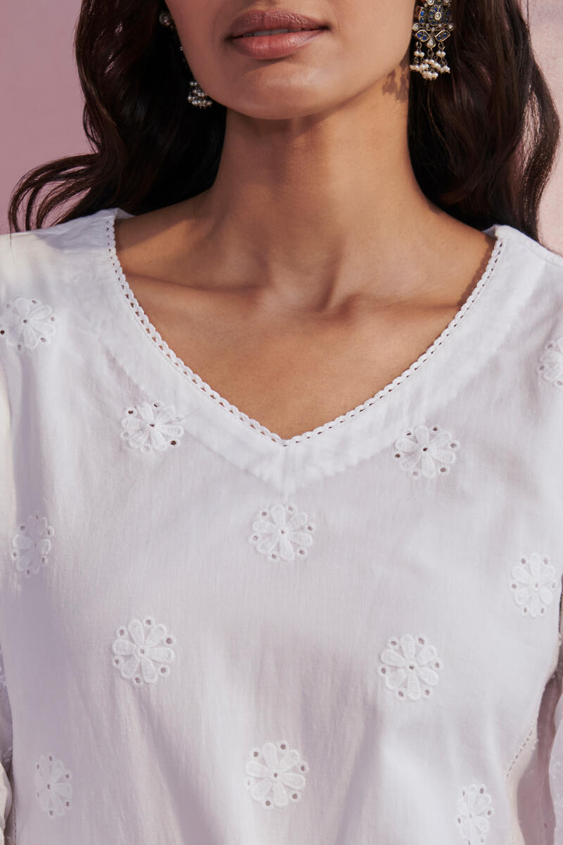 Raahat Sameera White Schiffli Kurta
