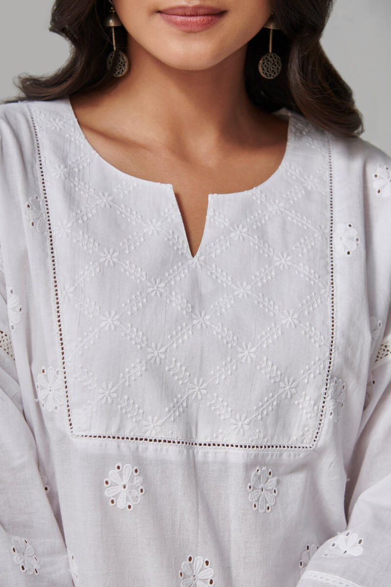 Raahat Shaheen White Schiffli Loungewear Set