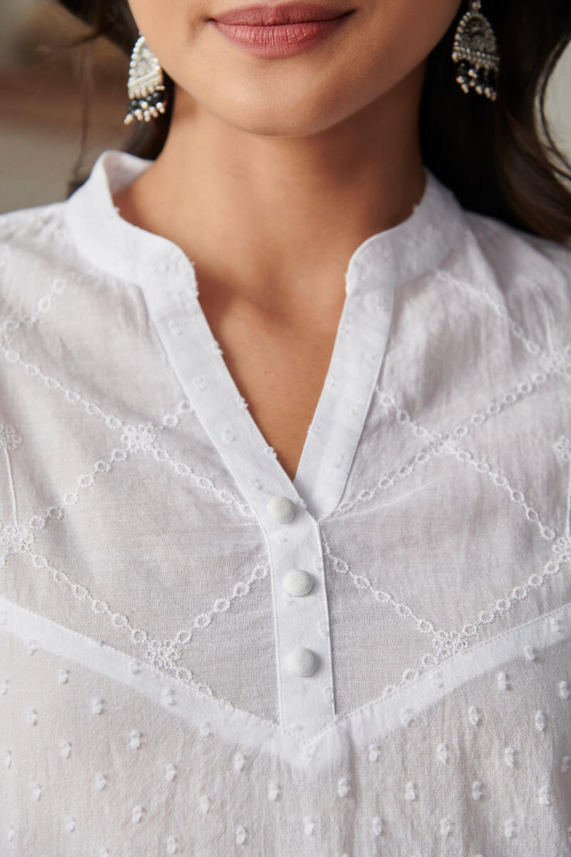 Raahat Raiza White Schiffli Top