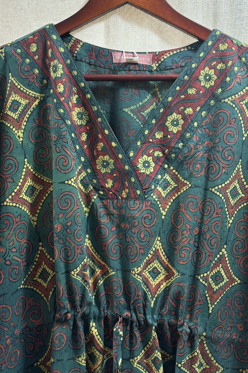 Green Hand Block-Printed Kaftan