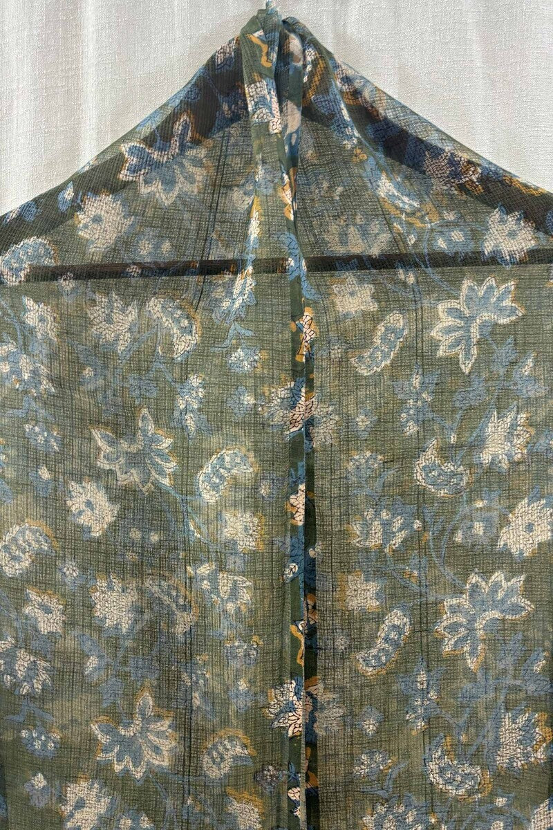 Green Hand Block-Printed Dupatta