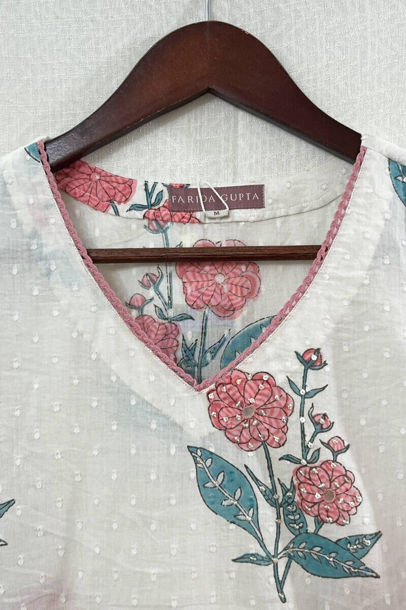 White Cotton Dobby Sanganeri Kurta