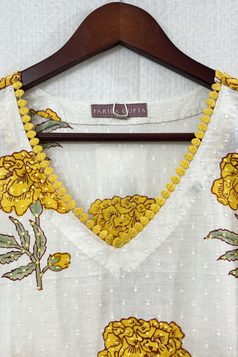 White Straight Sanganeri Kurta