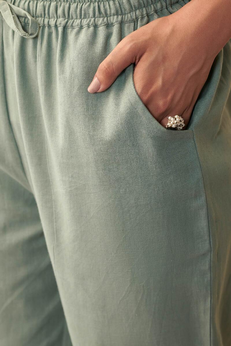 Roza Maya Green Cotton Flax Pants