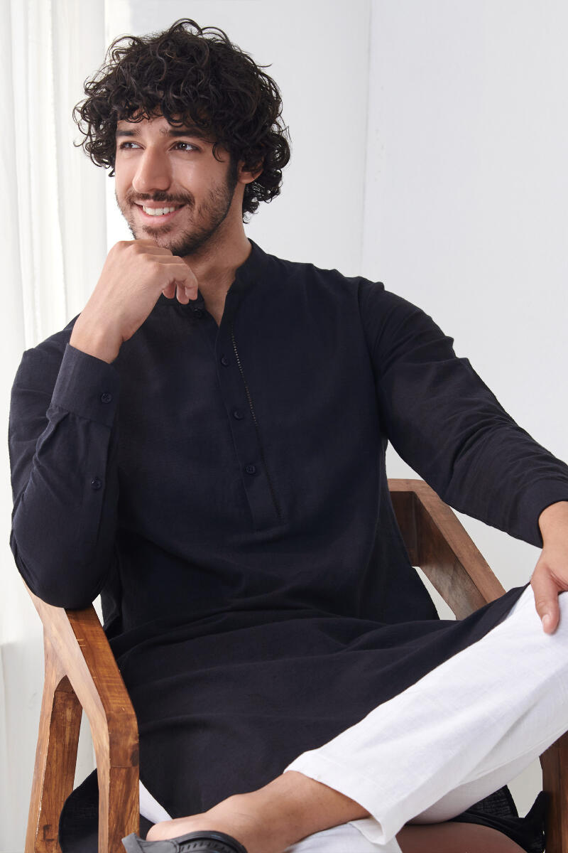 Zaid Black Handloom Kurta