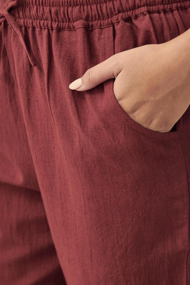 Roza Maroon Flax Cotton Pants